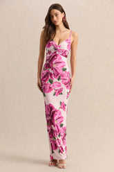 Luz | Pink Hibiscus Floral Print Strappy Maxi Dress