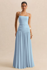 Nicolette | Powder Blue Square-Neck Maxi Dress With Ruched-Detailing