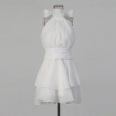 White Ruffles Turtleneck Mini Dress