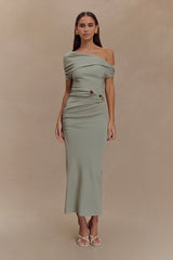 Kendra Scuba Jersey Midi Dress With Hardware - Sage