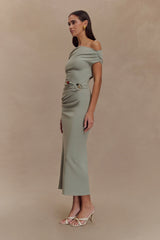 Kendra Scuba Jersey Midi Dress With Hardware - Sage