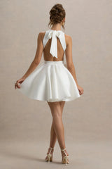 Waverly | White Racer-Neck Sleeveless Skater Mini Dress