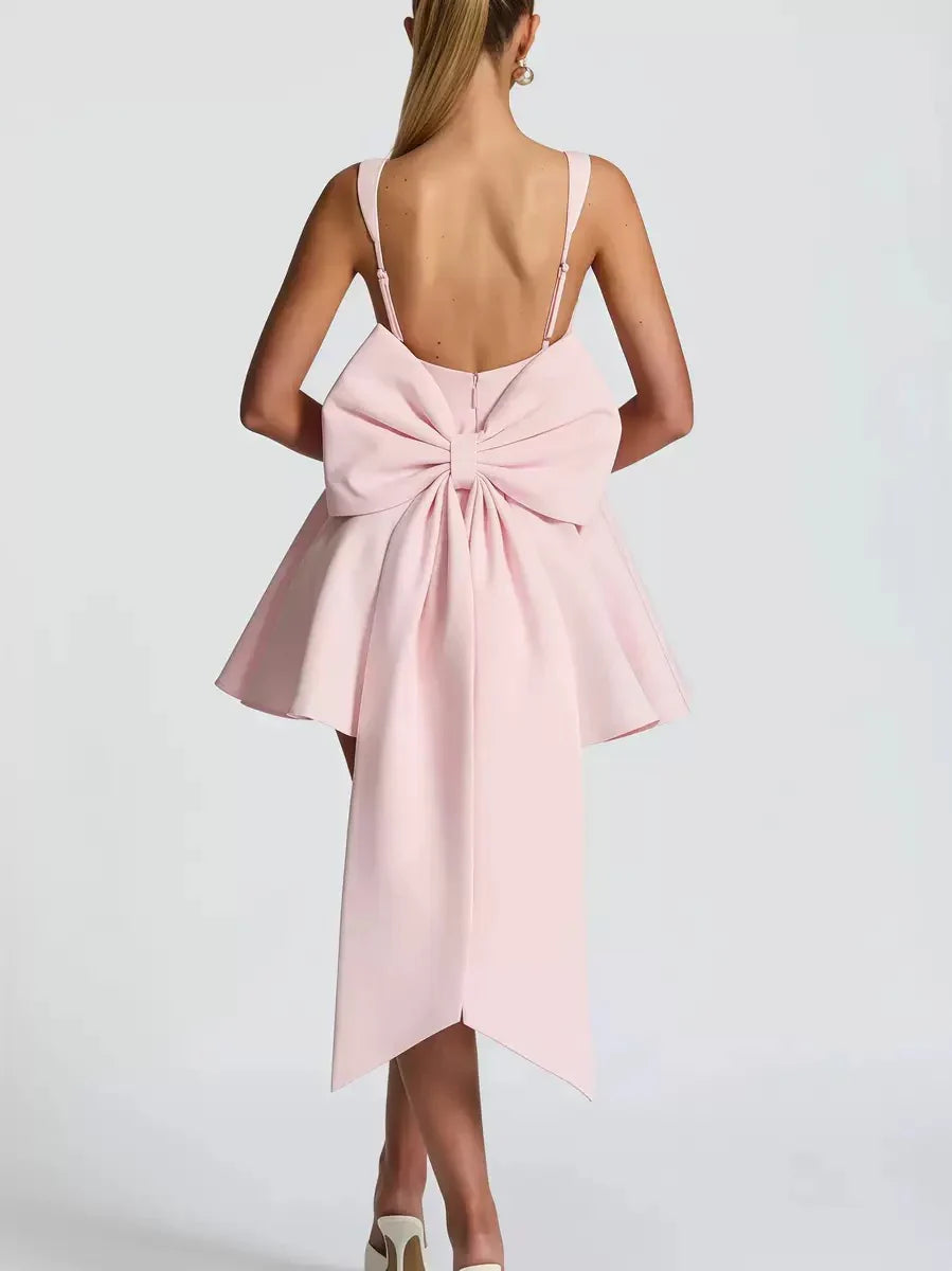 Party Dresses Cocktail Short/Mini Spaghetti Straps Sleeveless With Detachable Bow Homecoming