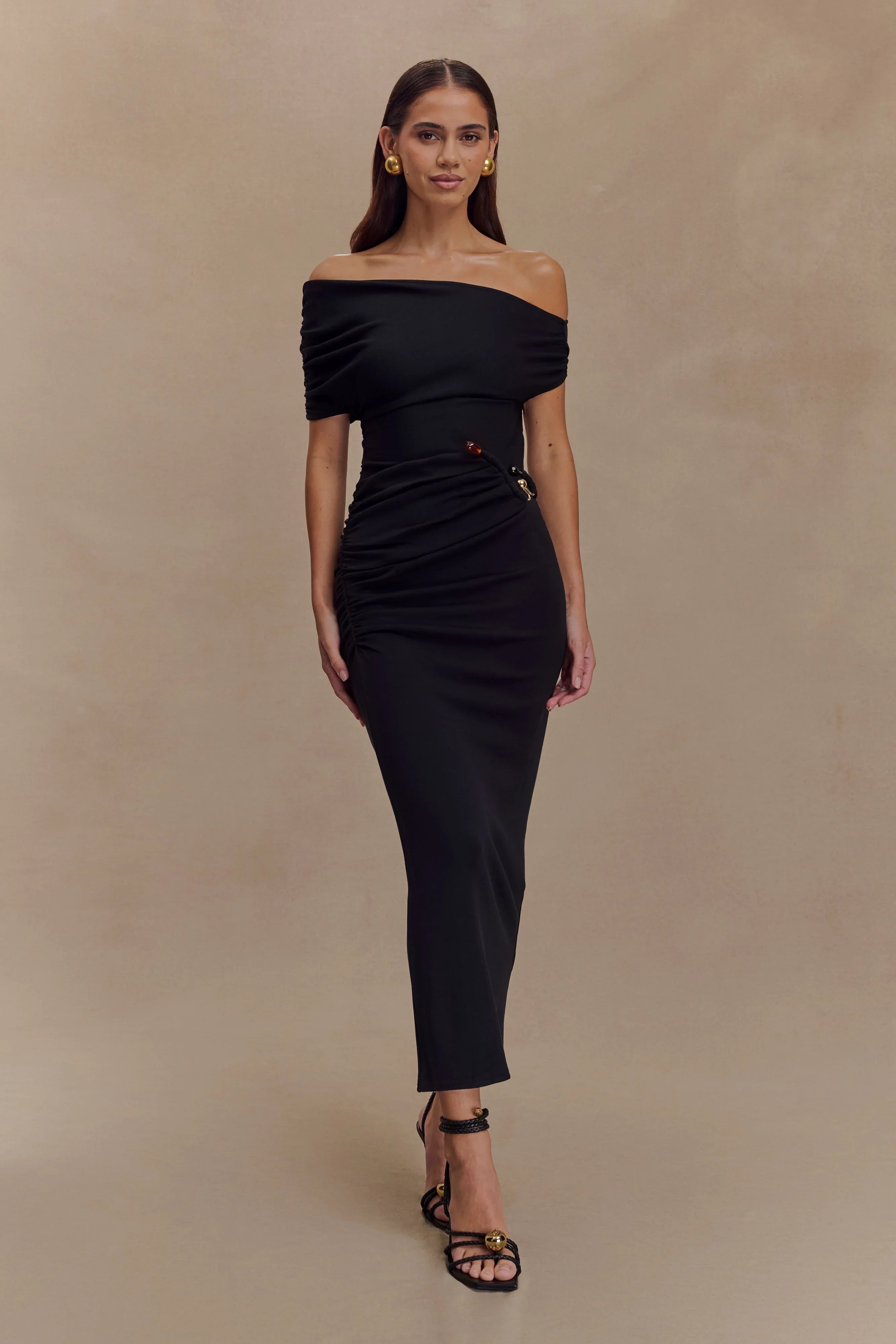 Kendra Scuba Jersey Midi Dress With Hardware - Black