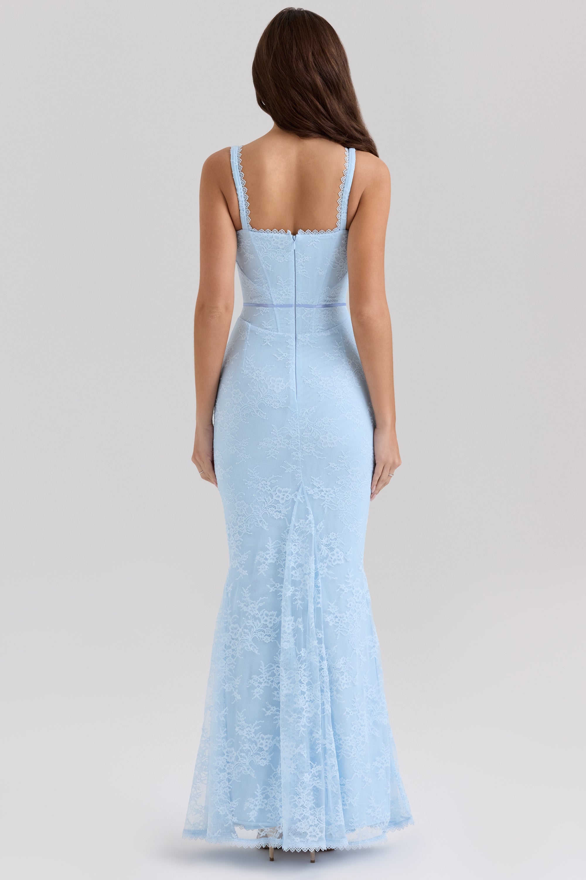 Sarai-Blue Lace Godet Maxi Dress