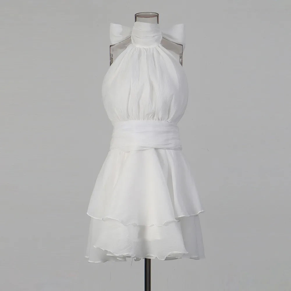White Ruffles Turtleneck Mini Dress