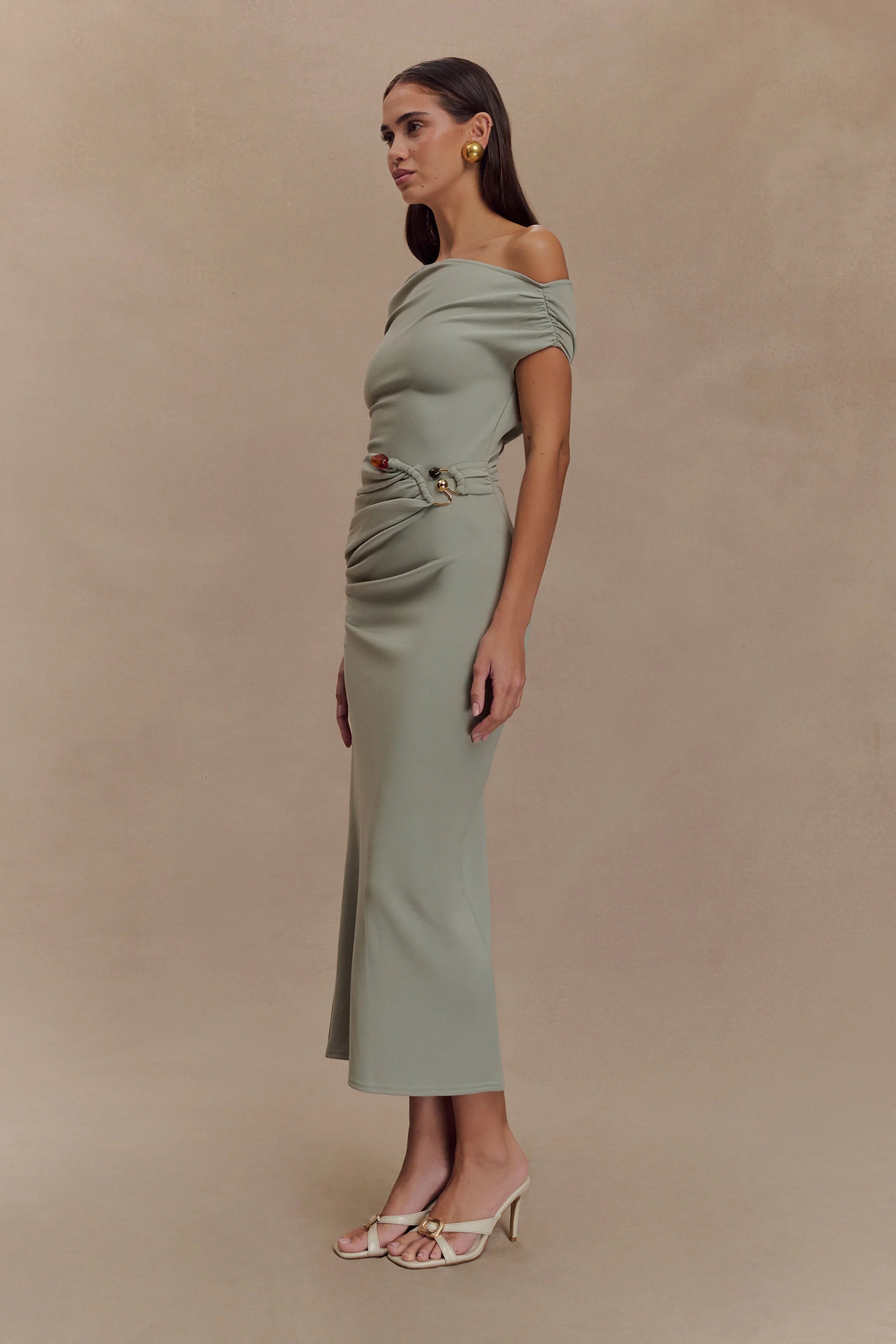 Kendra Scuba Jersey Midi Dress With Hardware - Sage