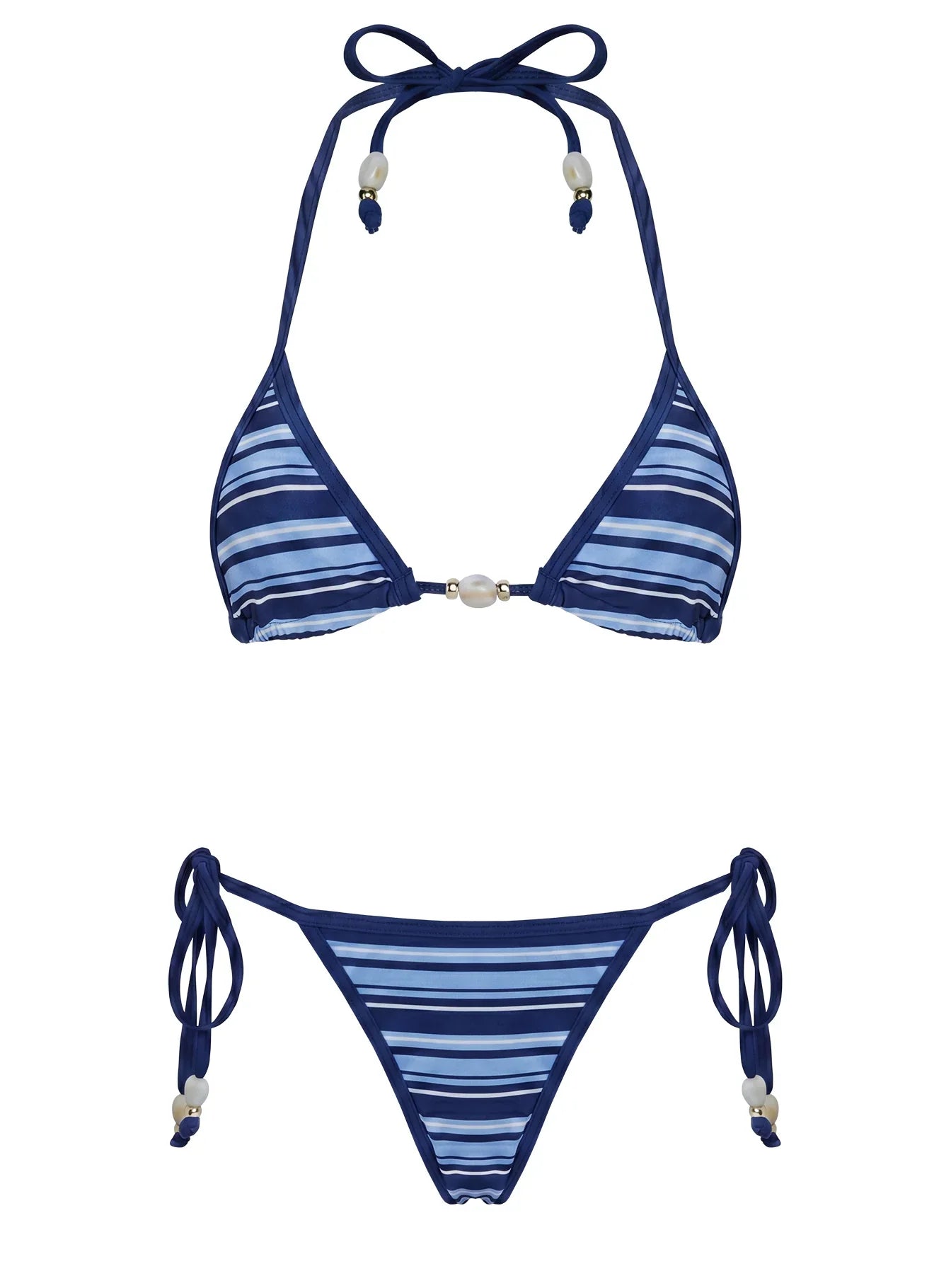 Mikaya Beaded Tie Side Bikini Bottoms Navy Stripe