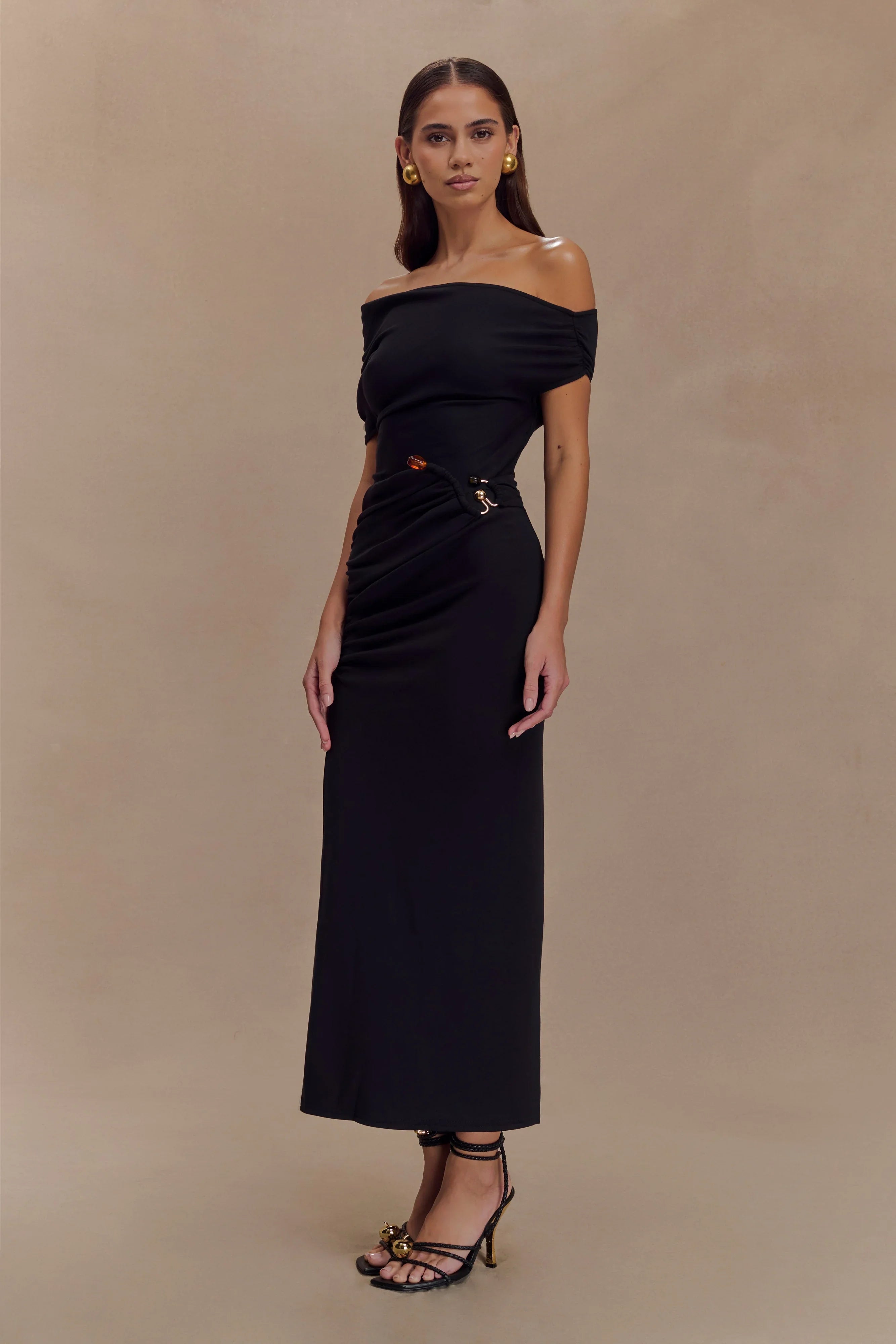 Kendra Scuba Jersey Midi Dress With Hardware - Black